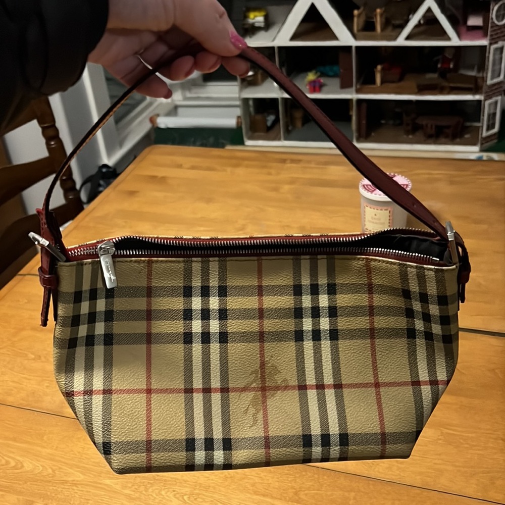 BURBERRY HAYMARKET PLAID SHOULDER BAG LEATHER